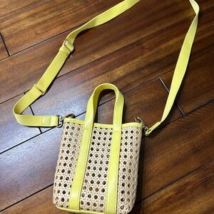 Yellow and Tan Woven Tote Bag